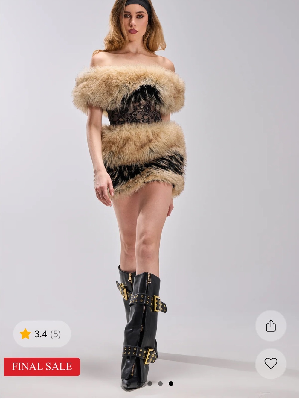 AKIRA Tan & Black Faux Fur Lace Mini Dress - Picture 7 of 16